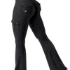 Cargo Pocket Flared Yoga Pants Tummy Control - Black
