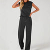 Women's Sleeveless Top High Waist Wide Leg Pants - Black