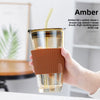 Glass Straw Cup With Lid Coffee Beverages - 450ml amber