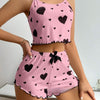 Heart Print Ribbed Cami Pajama Short Set - Pink