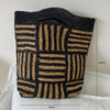 Raffia Hand-Woven Tote Bag - Striped Checkered