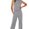 Women's Sleeveless Top High Waist Wide Leg Pants - Silver gray