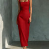 A Line Crepe Dress Soft Drape Lined Bodice - Red
