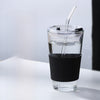 Glass Straw Cup With Lid Coffee Beverages - 450ml transparent black leather case