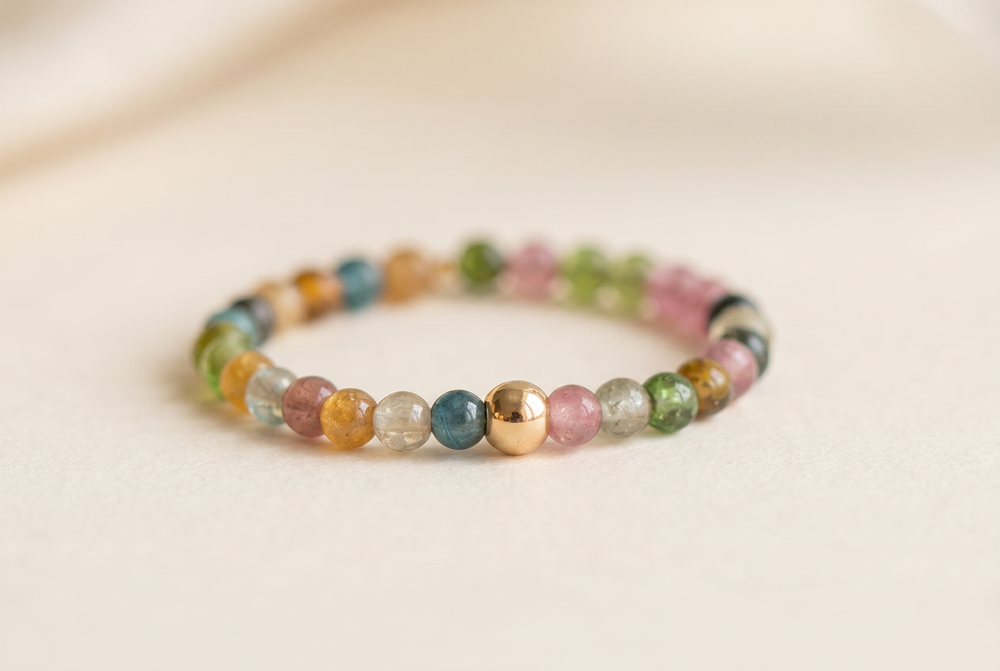 Rainbow Tourmaline Beaded Ring
