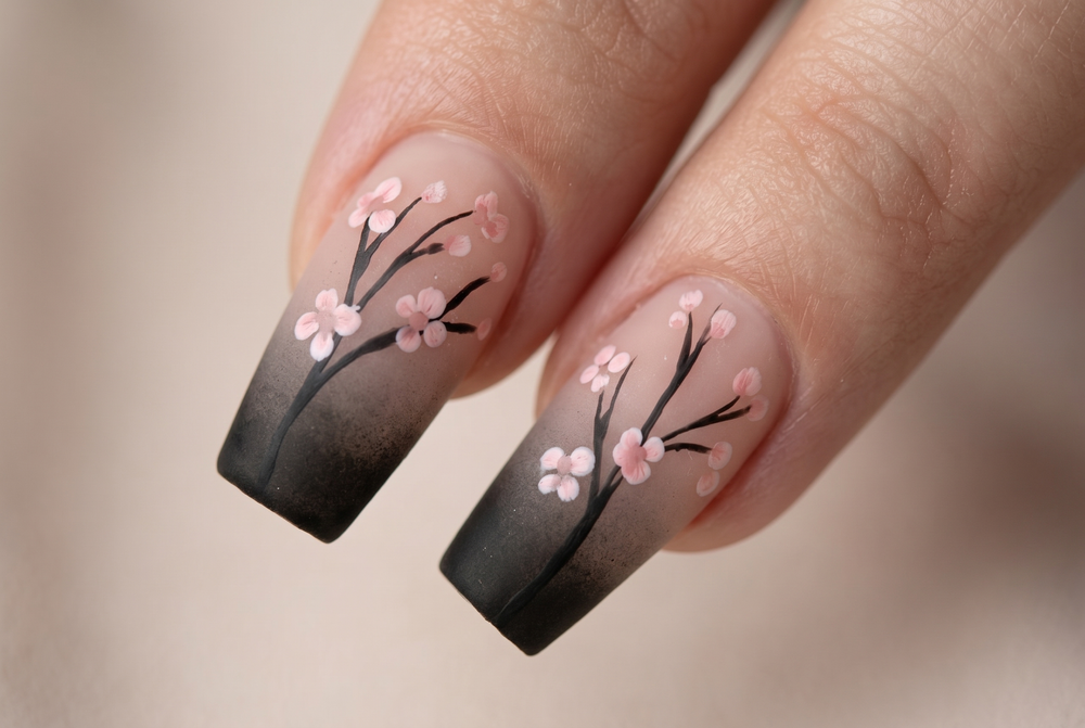Printed Ombre Floral Nail Look