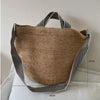 Raffia Hand-Woven Tote Bag - Large Stripd Dual-Strap