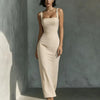 A Line Crepe Dress Soft Drape Lined Bodice - Apricot
