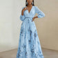 Floral print pleated maxi dress contrast hem band detail along the skirt edge