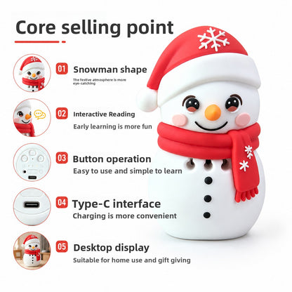 Snowman shaped children's English learning reading toy with a red hat and scarf