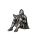 Model B seated silver armoured knight figurine with cape holding an open book, Silver Knight Model B option