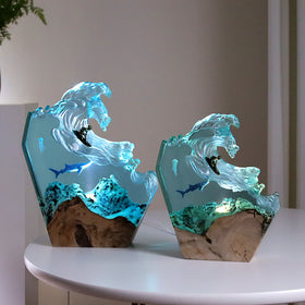 Ocean Wave Resin and Wood Night Light