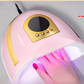 Pink nail lamp with gold trim curing a painted fingernail under red light, pink with EU plug option