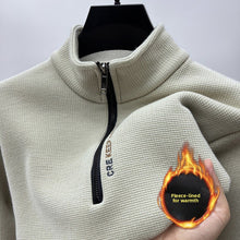 Waffle Knit Fleece Lined Half Zip Stand Collar Pullover Sweater