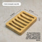 Rectangular 6 hole bamboo soap dish with curved drainage slots, 12.5 x 8.7 x 1.6 cm