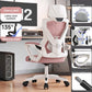 White frame pink mesh high-back mesh computer chair, 4-way sliding armrest footrest option