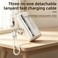 White 10000mAh capsule power bank with a fold-out Type-C plug and a detachable lanyard charging cable