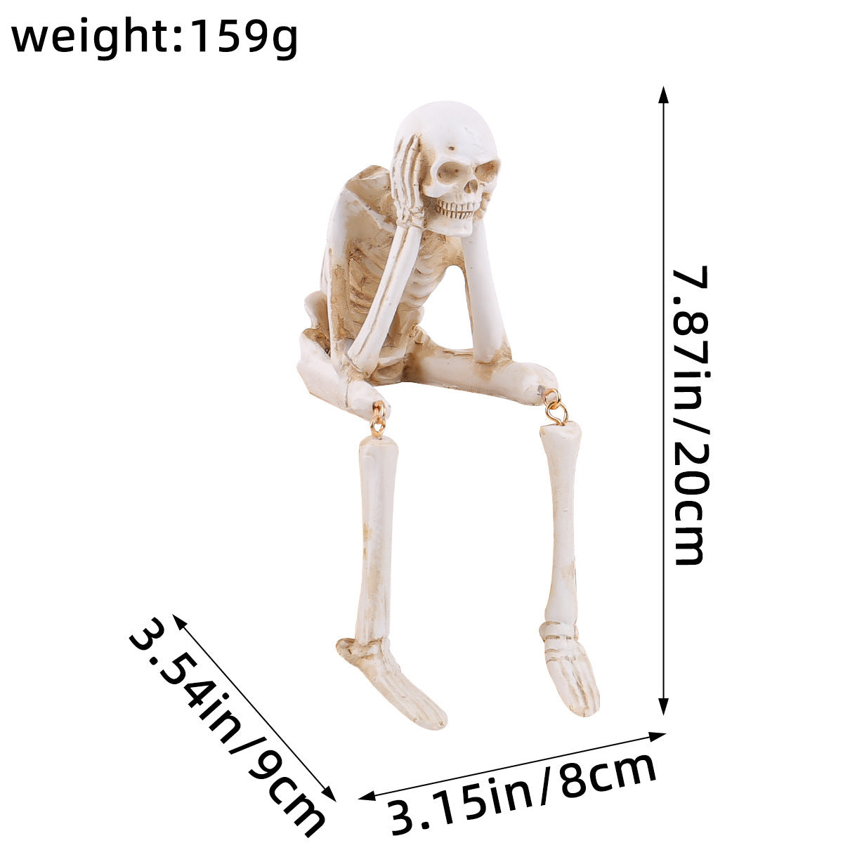Close view of the matte bone finish and cast ribs of a skeleton figurine