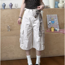 American Retro Multi-Pocket Loose Cropped Wide Leg Pants for Women