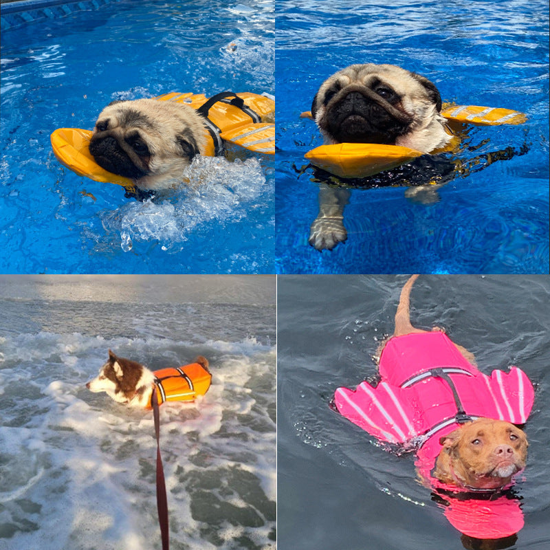 Dog flotation vest with breathable mesh belly panel and adjustable neck strap