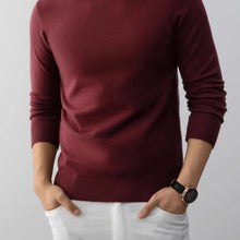 Mens Slim Fit Crew Neck Knit Sweater with Ribbed Cuffs and Hem