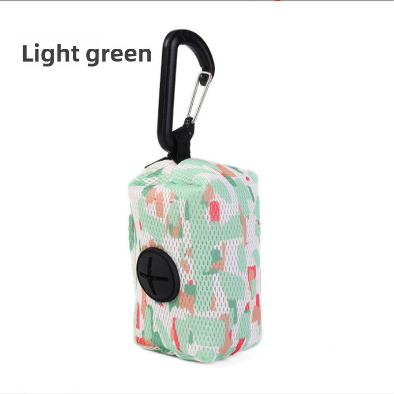Pet waste bag dispenser pouch, green pouch with clip