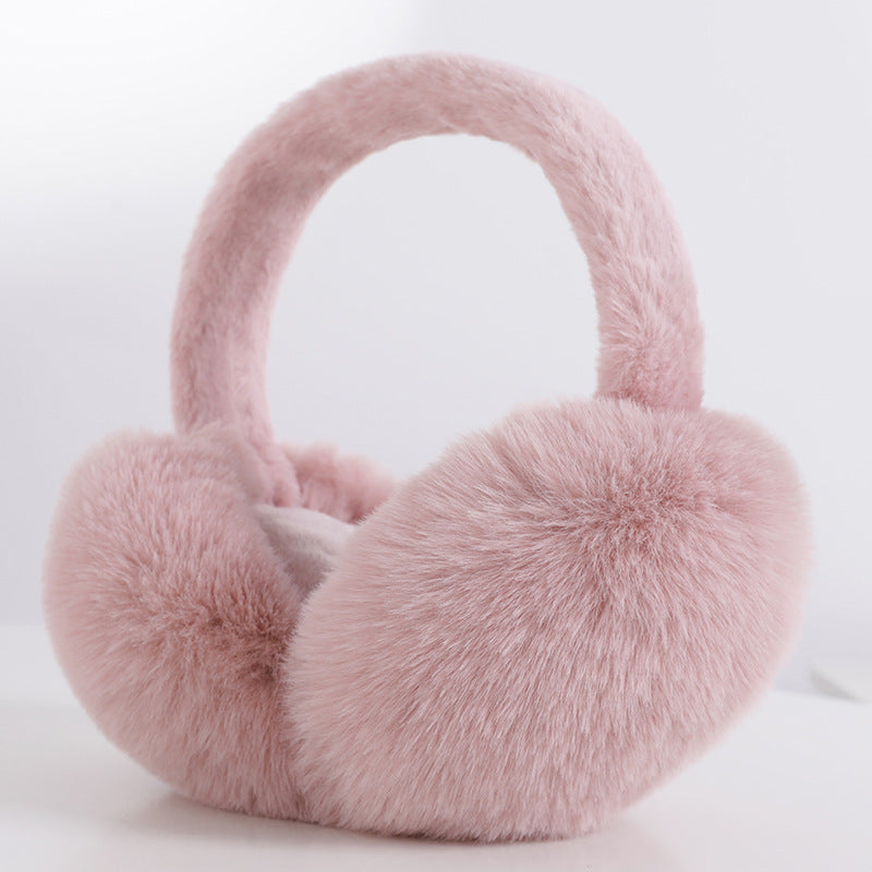 Dusty Rose Plush Band foldable plush winter earmuffs, front three quarter view