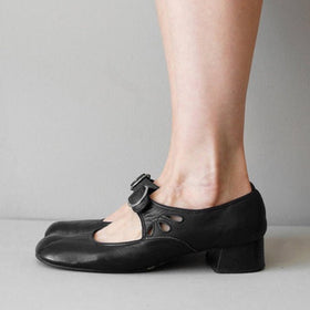 Womens Round Toe Mary Jane Shoes with Buckle Strap and Low Block Heel