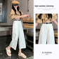 Off-white summer denim wide-leg jeans shown standing full length