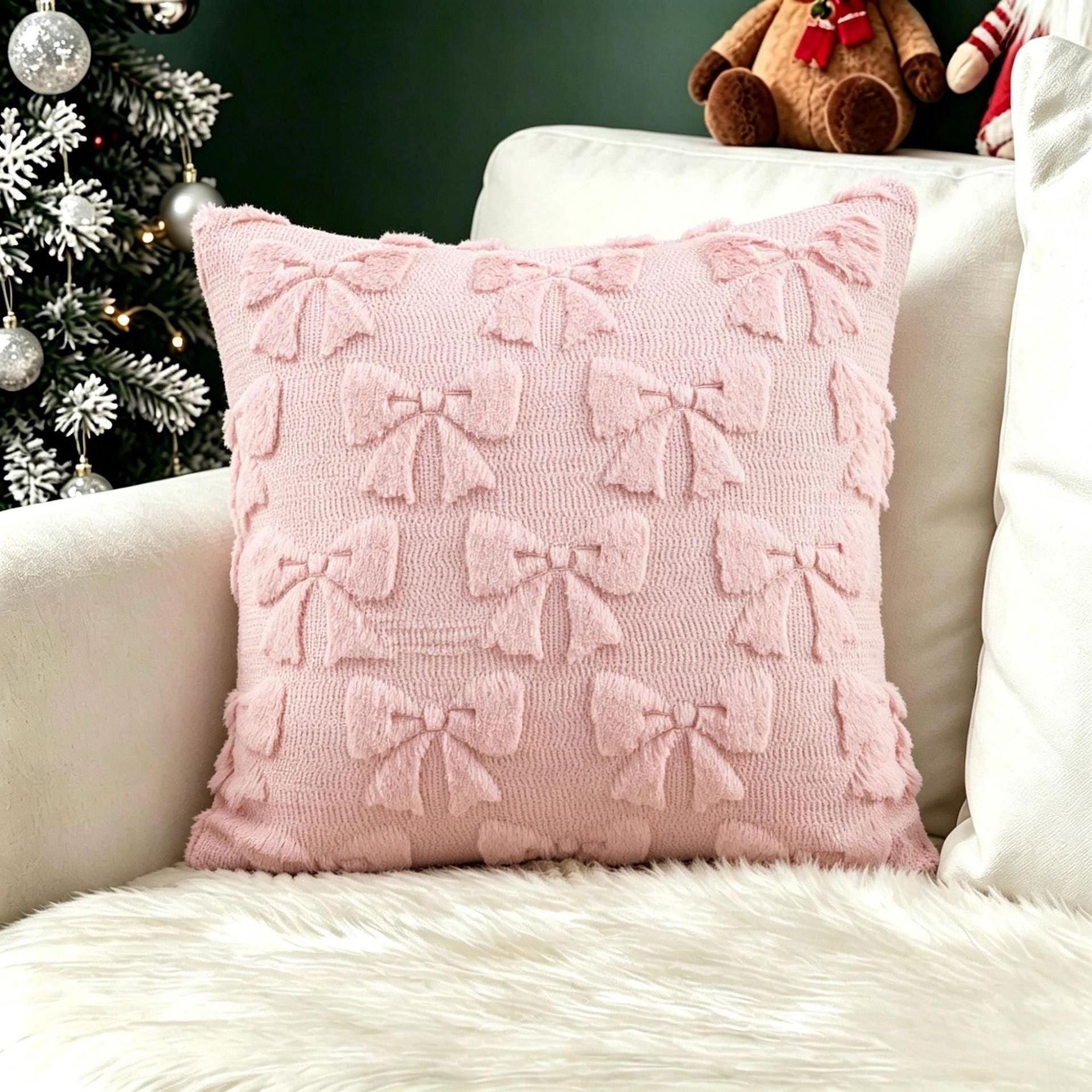 Plush carved cushion cover with gold flecked clovers on a deep green plush ground, view 23