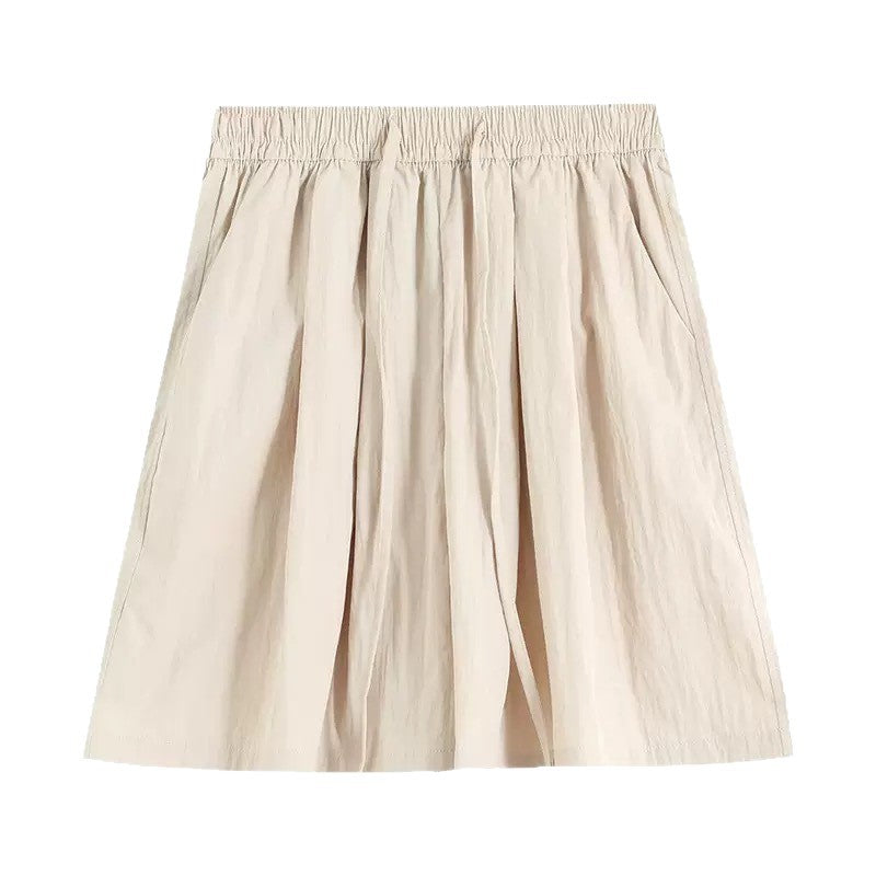 Ice silk pull on shorts styled with a knit top for an easy warm weather outfit