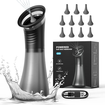 Electric ear irrigation wax remover with graduated water tank, 12 silicone tips and box
