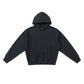Charcoal Heather pullover hoodie with front pouch pocket and rib knit cuffs flat on white, size XL option