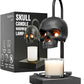 Two option view of the skull lamp shown as a candle warmer with a candle and as a table lamp without one