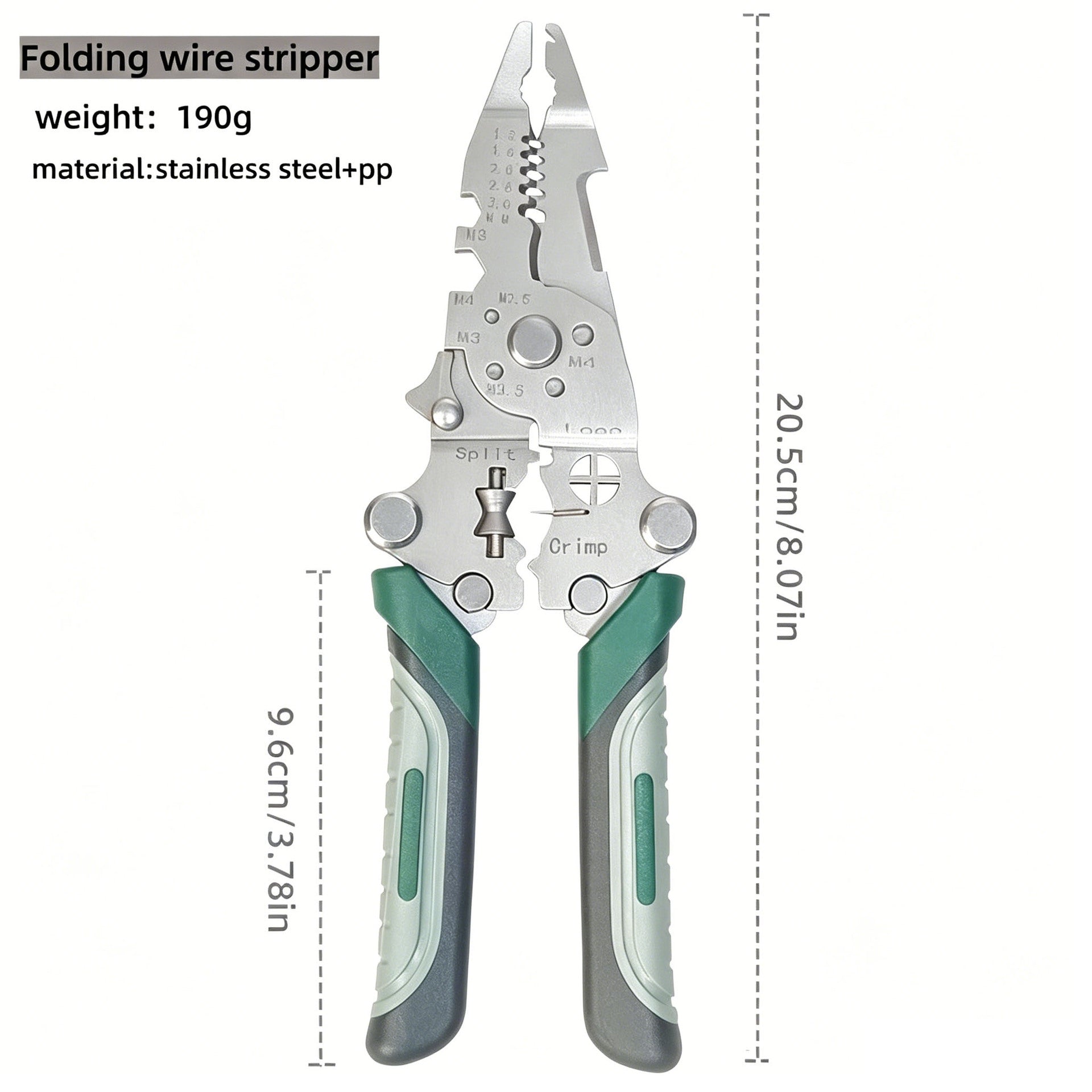Close view of the marked wire strip notches from 1.2 to 3 millimetres on the steel head