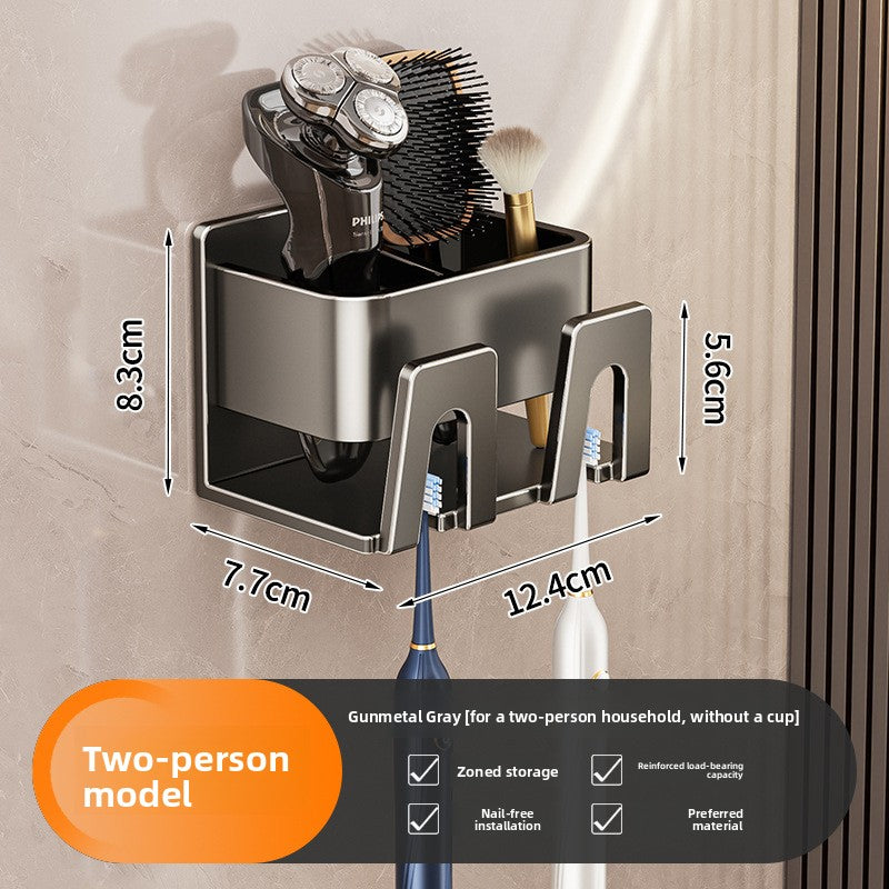 Two person gunmetal gray holder with two brush clips, 12.4 x 7.7 x 8.3 cm, no cups included