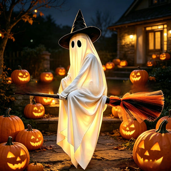 Flying Broom Ghost Halloween Decoration