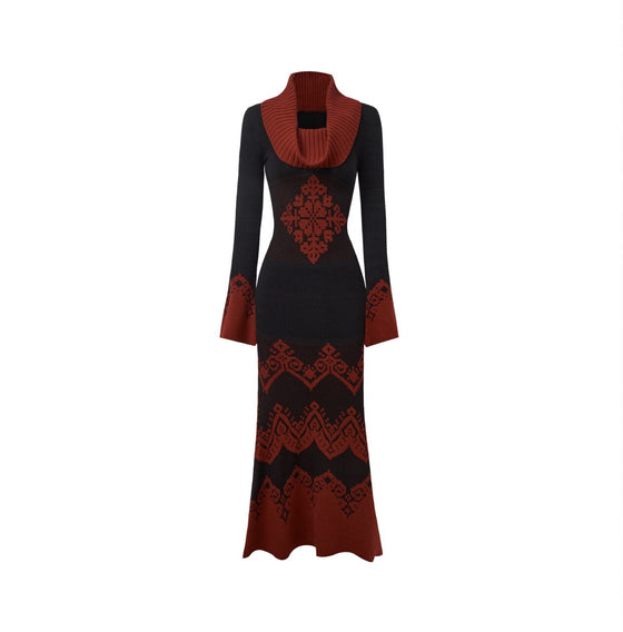 Jacquard Wool Blend Mermaid Knit Dress