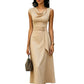 Elegant Asymmetrical Tie-Waist A-Line Dress