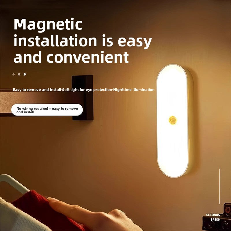 Night light with a note on its easy magnetic wall installation