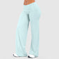 Women's fold over waist wide leg yoga pants in pale aqua