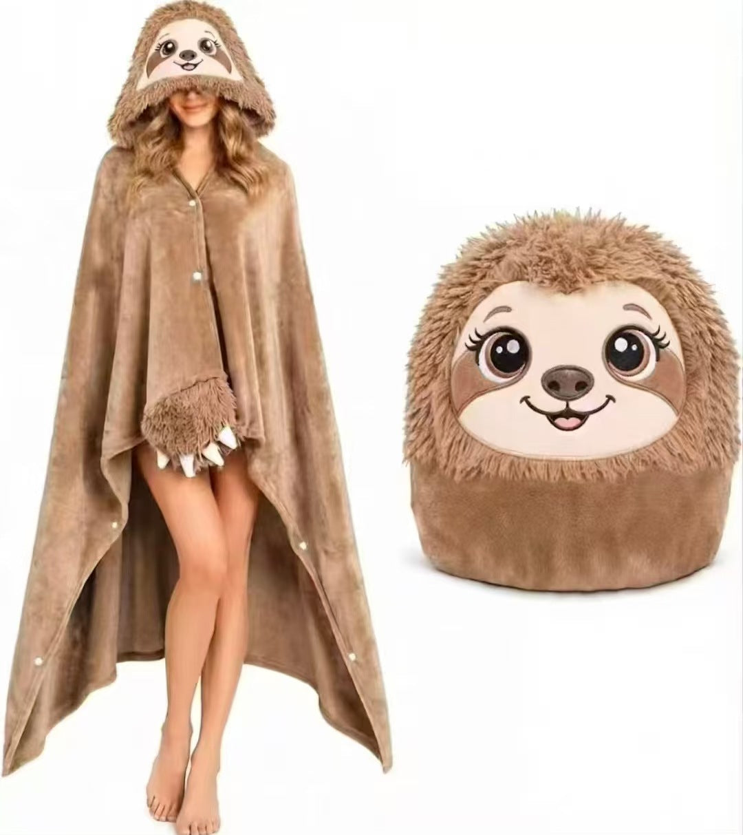 Hooded animal cape blanket in soft flannel with a plush faux fur animal hood
