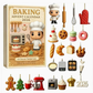 Baking advent calendar 2026 box beside a sheet of baking themed ornaments with a chef, cookies and cakes