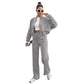 Light gray fleece zip jacket and wide-leg pants set, full length