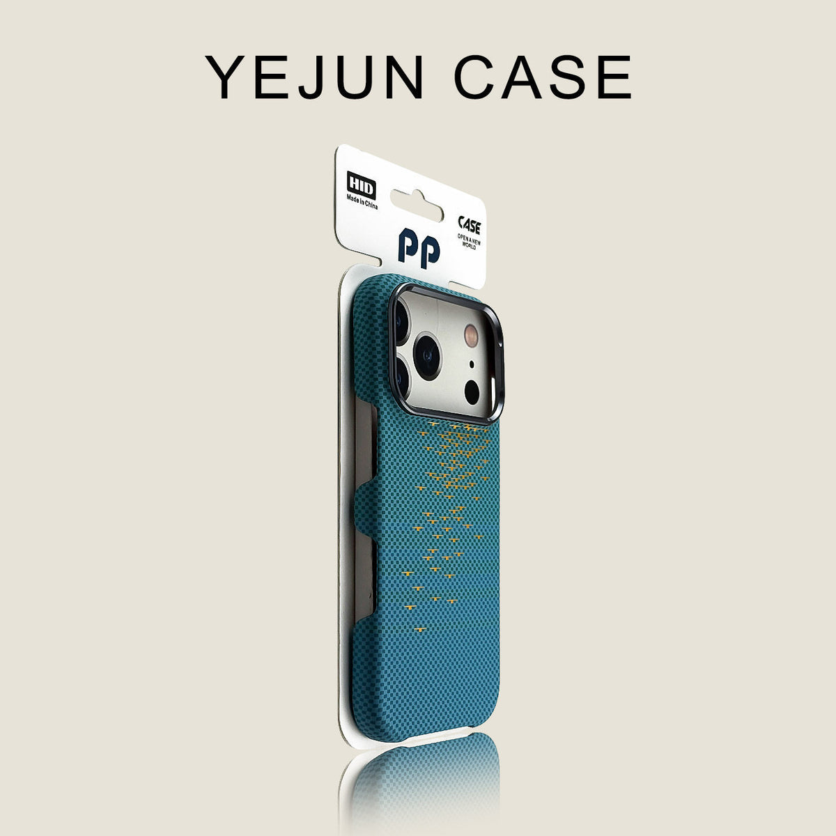 Blue textured magnetic phone case compatible with iPhone shown in retail packaging