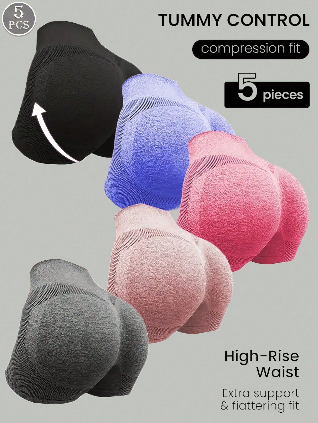 Maker marketing panel showing five colourways of the shorts laid out on a grey ground
