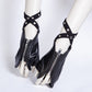 Black half finger gloves with smooth sheen, metal zip and eyelet strap, shown on the Black 1014B option