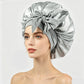Satin sleeping bonnet with a smooth shiny face and a soft stretch band at the edge