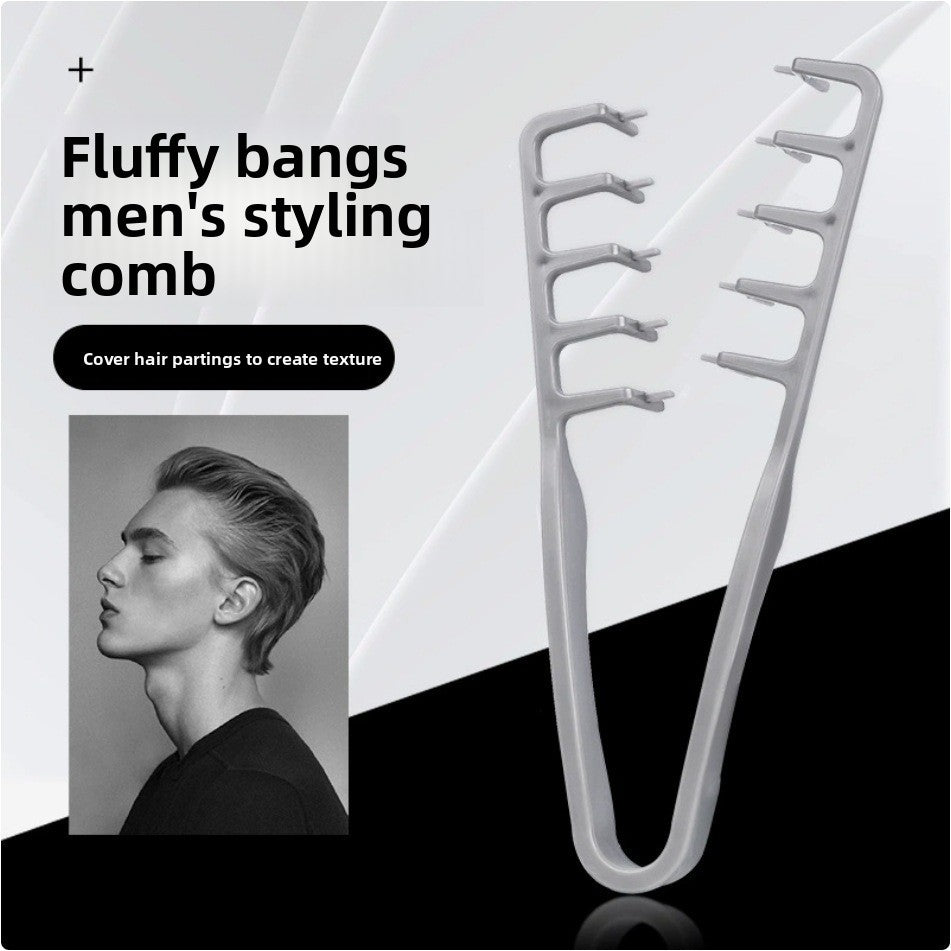 Grey plastic styling comb with hooked lifting teeth for fluffy bangs and root volume