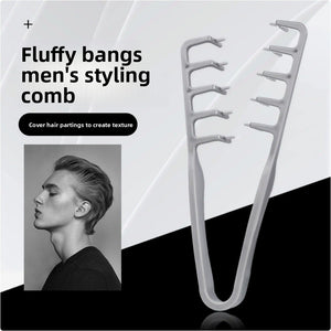 Grey plastic styling comb with hooked lifting teeth for fluffy bangs and root volume